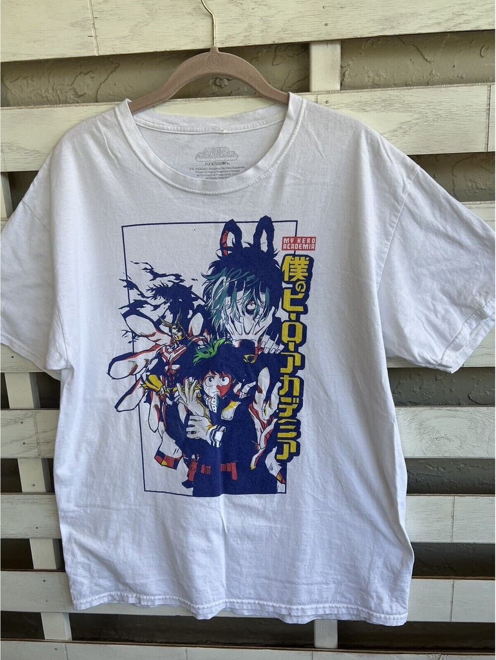 My Hero Academia Cotton T-Shirt Men's Large White Short Sleeve Graphic Blue